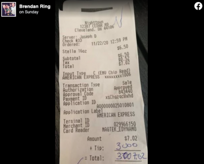 أوهايو : عميل يدفع إكرامية 3000 دولار على فاتورة ب 7 دولارات ... تعرف على السبب